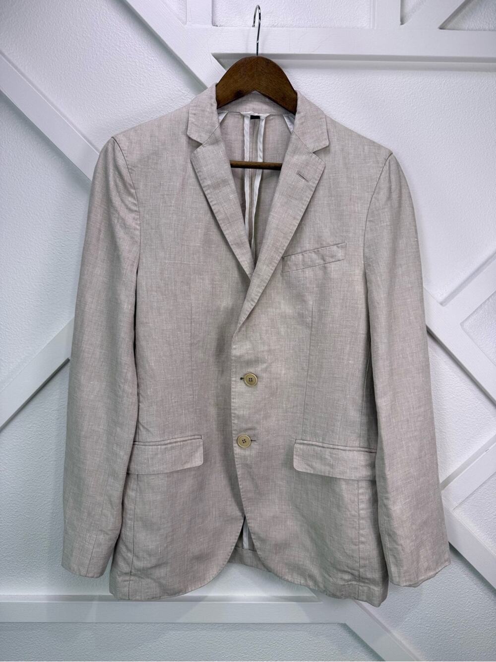 BOSS Hugo Boss Vegan Suit Linen Blazer Jacket Beige Slim Fit 36R Italy
